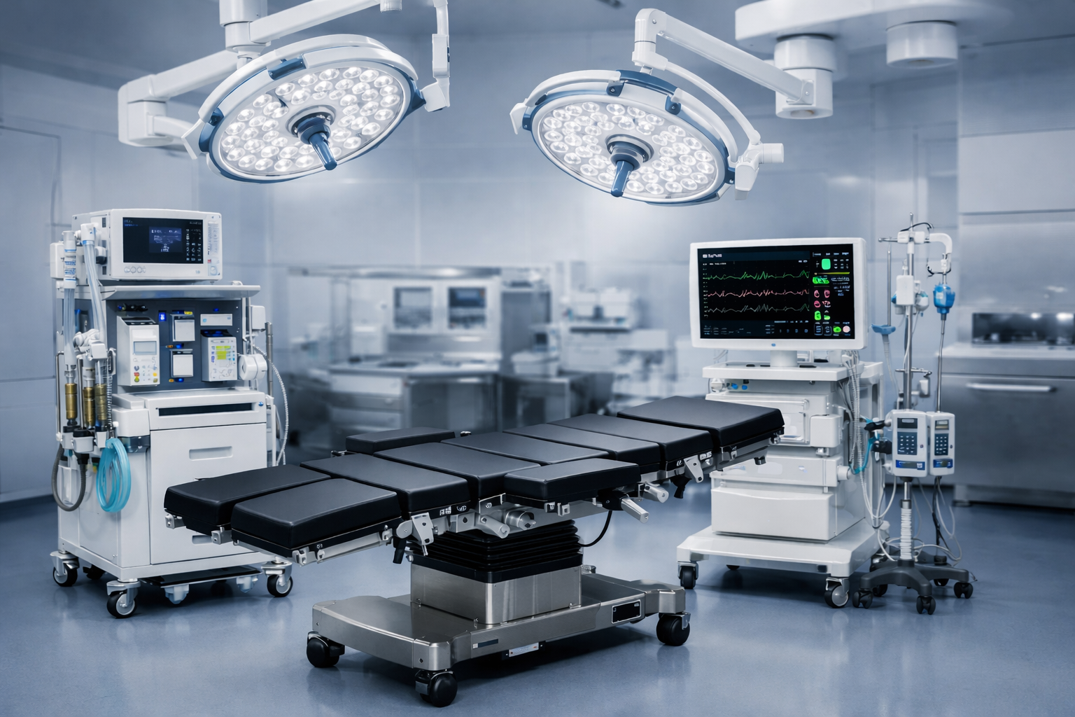 Equipo para quirófano con mesa quirúrgica y lámpara de cirugía