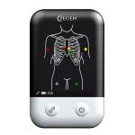 Electrocardiógrafo ZGN-10 mostrando su diseño compacto y conectividad Bluetooth para uso en telemedicina