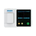 Vista frontal del Electrocardiógrafo ZGN-30PRO en funcionamiento, mostrando su pantalla táctil de 5 pulgadas y diseño compacto.
