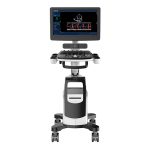 Vista completa del ultrasonido Chison Qbit 7 con pantalla encendida